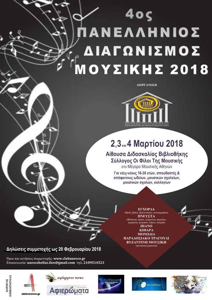 4ος ΠΑΝΕΛΛΗΝΙΟΣ ΔΙΑΓΩΝΙΣΜΟΣ ΜΟΥΣΙΚΗΣ 2018