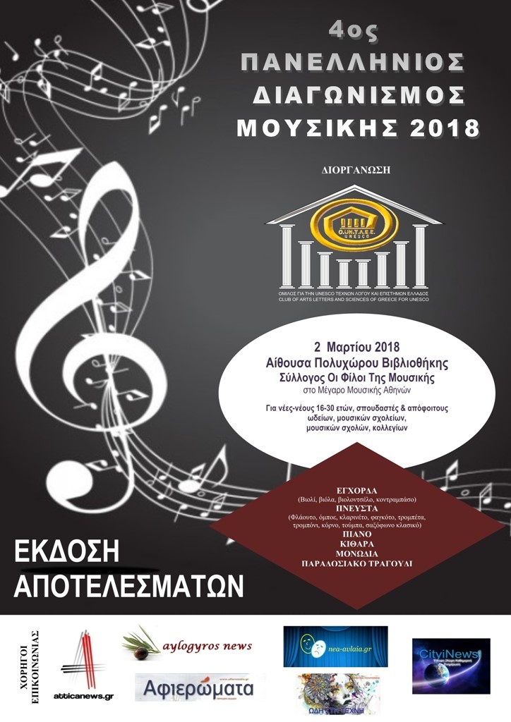 Αποτελέσματα 4ου Πανελλήνιου Διαγωνισμού Μουσικής 2018...