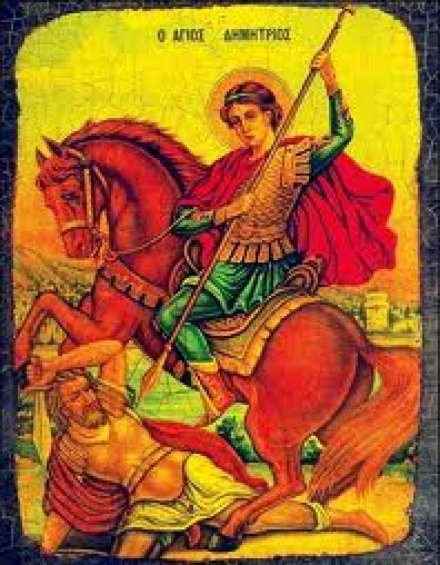 Άγιος Δημήτριος ο Μυροβλύτης, o καβαλάρης με κόκκινο άλογο