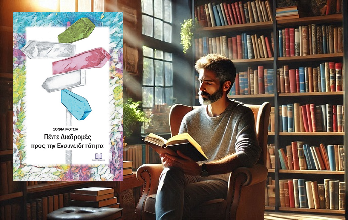 «Πέντε Διαδρομές προς την Ενσυνειδητότητα» της Σοφίας Μότσια, στην προθήκη της αυλής μας