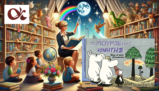 «ΤΑ ΜΟΥΜΙΝ ΚΑΙ Ο ΚΟΜΗΤΗΣ» των Tove Jansson &amp; Lars Jansson στην προθήκη της αυλής μας